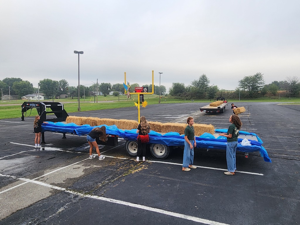 CHS Students building a float in the PAC Parking lot this morning.