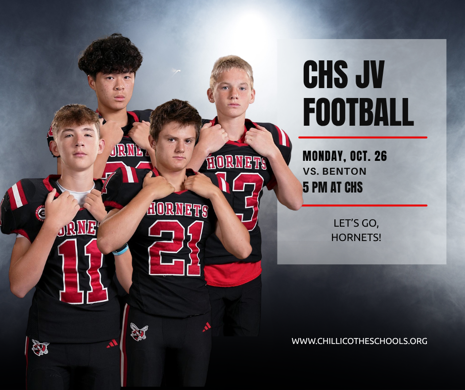 CHS JV Football Monday, Oct. 26 vs. Benton at 5 PM at CHS. Let's Go, Hornets! Mason Baker, John Bailey, Peyton Wheeler and Yucheng Chen