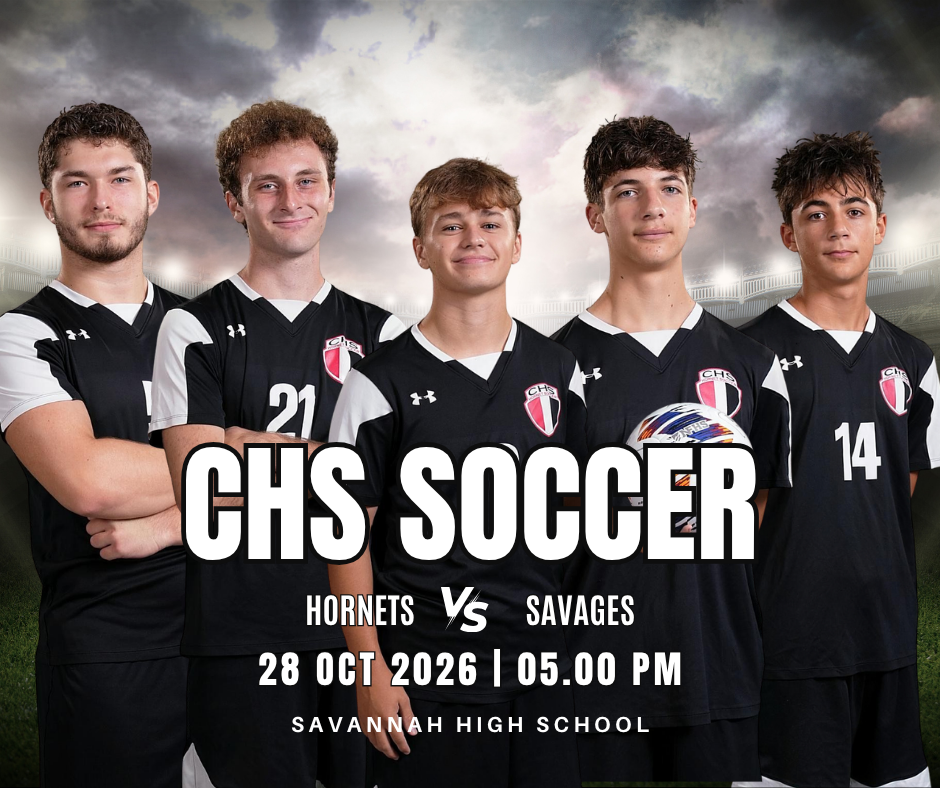 CHS Soccer. Hornets vs. Savages Octg. 28, 2026 at 5 PM at Savannah High School. Lake Englert, Ryan Schuler, Coy Jones, Landon Longo and Mason Walter.