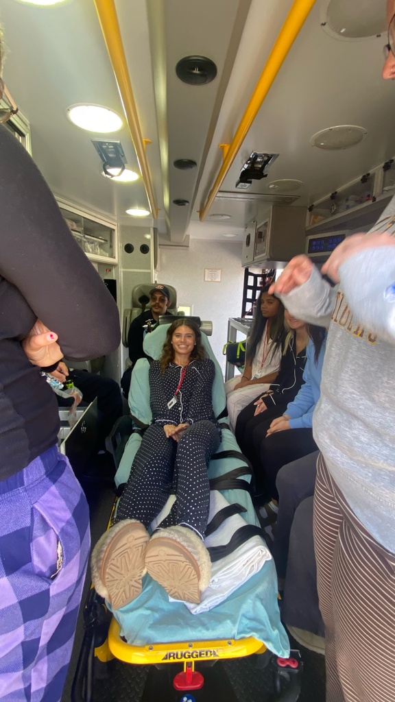 Health Service Tech students in an ambulance.
