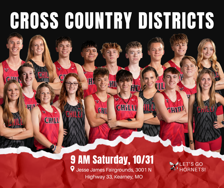 Cross Country Districts 9 AM Saturday, 10/31 at Kearney. Let's go, Hornets!