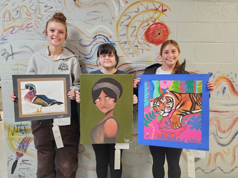 Honorable Mention winners at the MEC Fine Arts Festival over the weekend: Salem Curl - Painting; Glenna Barnett - Mixed Media; Abby Marshall - Drawing.