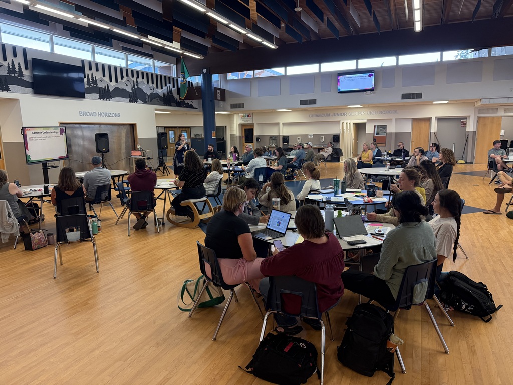 All teachers gathered in the commons for trainings in preparation for new school year.