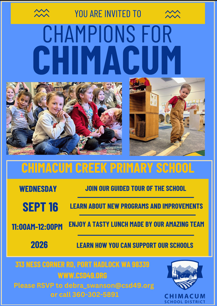 Flyer inviting all to come for a tour at Chimacum Creek Primary School 