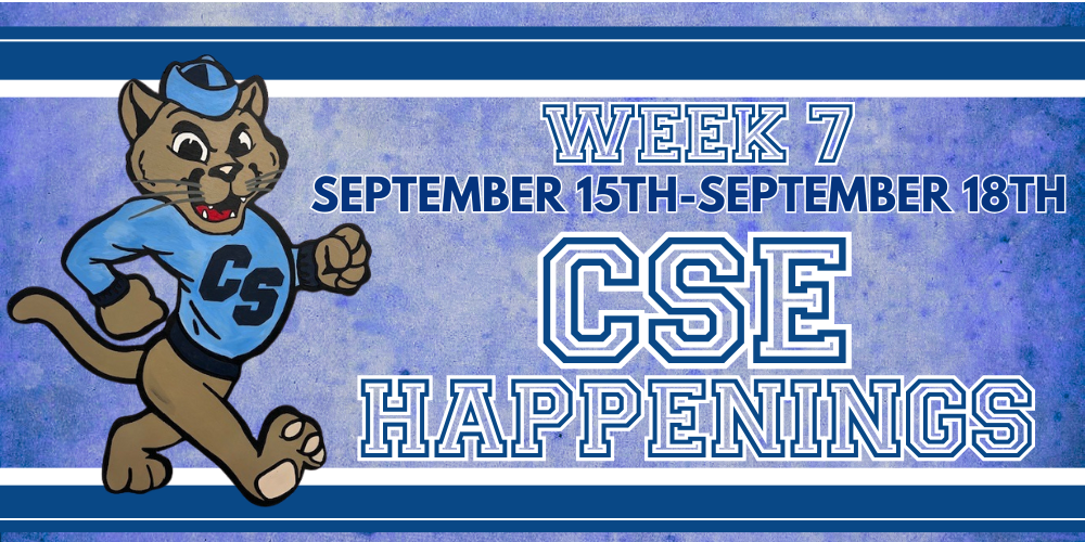 Cougar logo with text that reads Week 7 September 15th-September 18th CSE Happenings