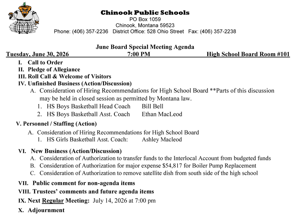 June 30 Special Board Meeting Agenda