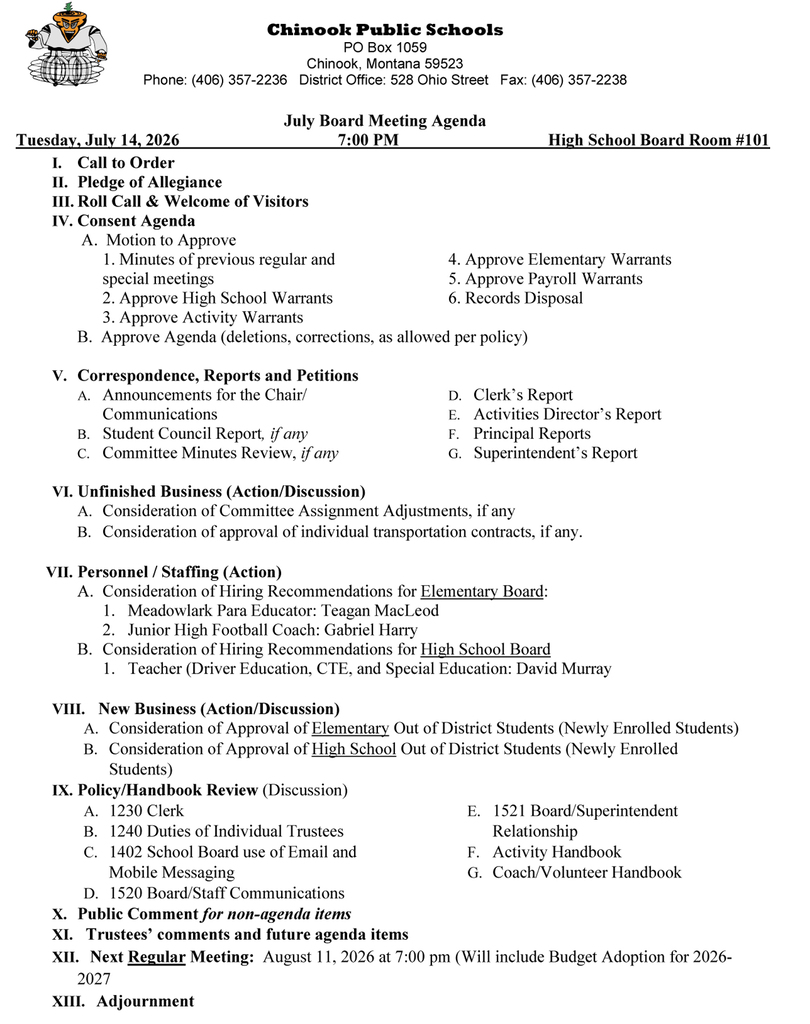 board agenda