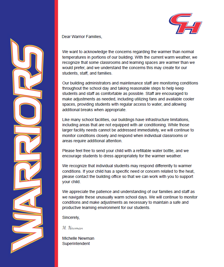 Excessive heat letter