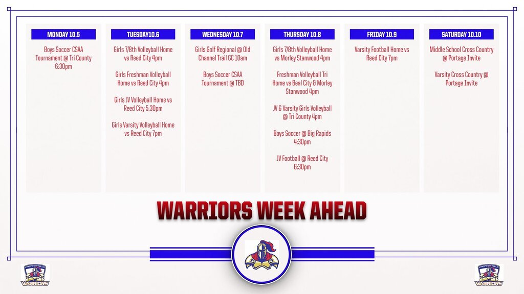 Warriors Week Ahead - Athletic Schedule