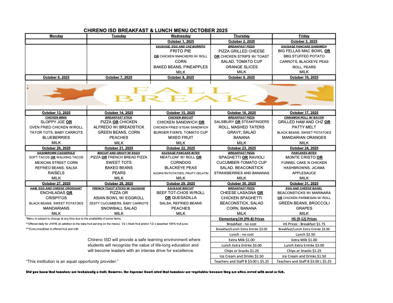 October menu