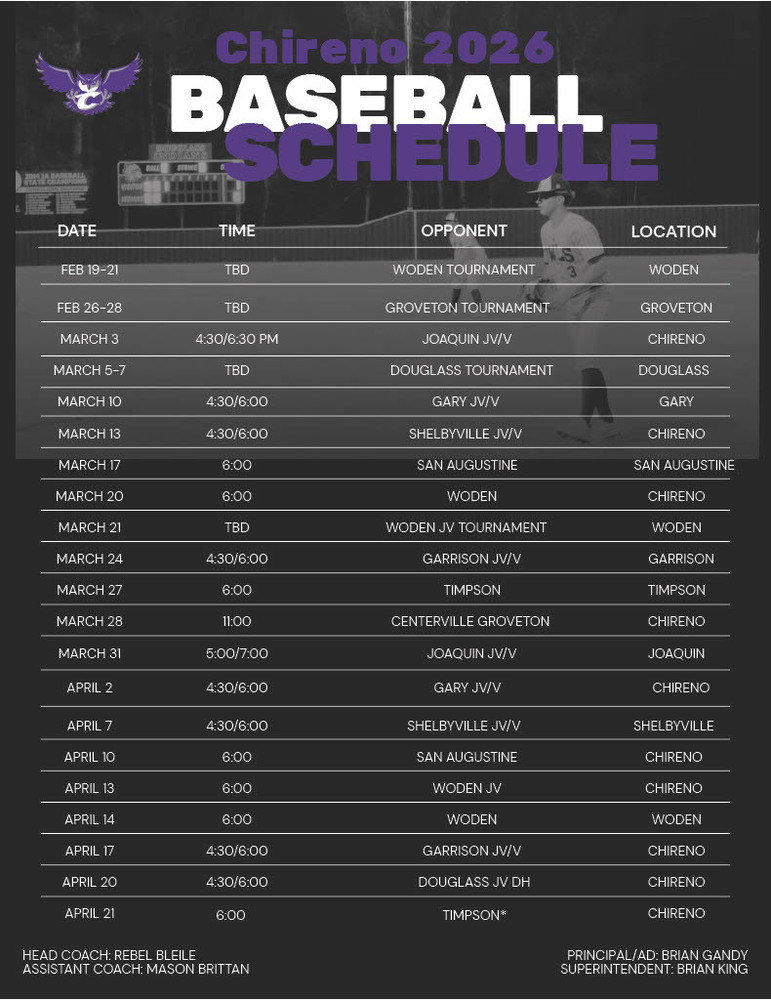 Baseball 26 Schedule