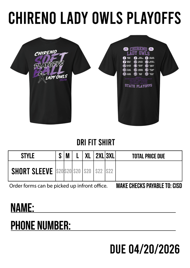 Chireno Softball Playoff T-shirts 2026