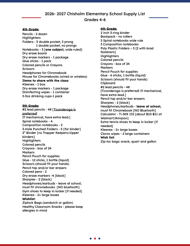 supply list