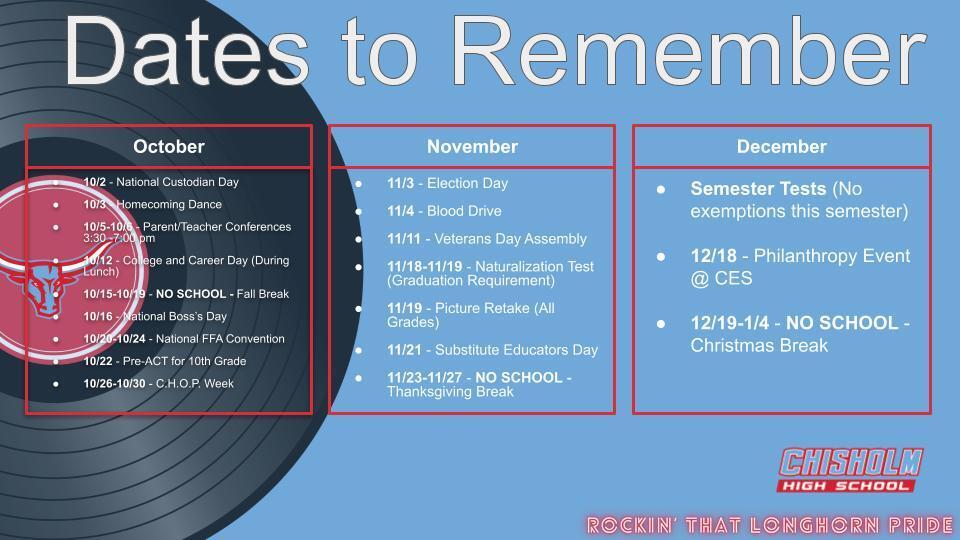 Dates to Remember