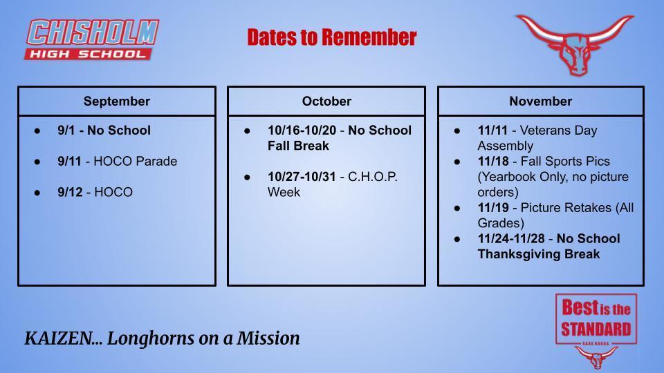 Dates to Remember