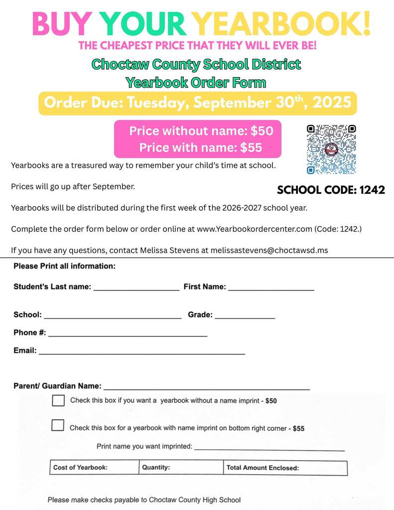 yearbook order form