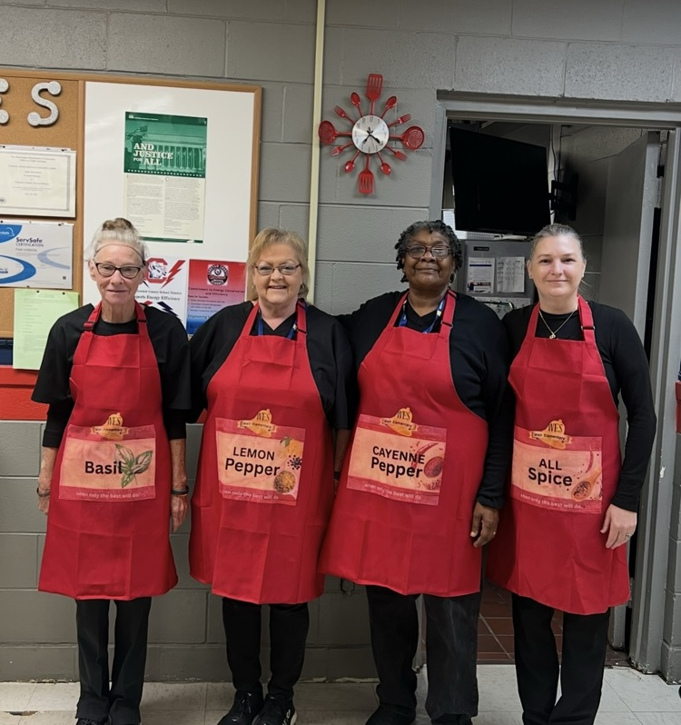 Four ladies in aprons dressed as the spice girls  