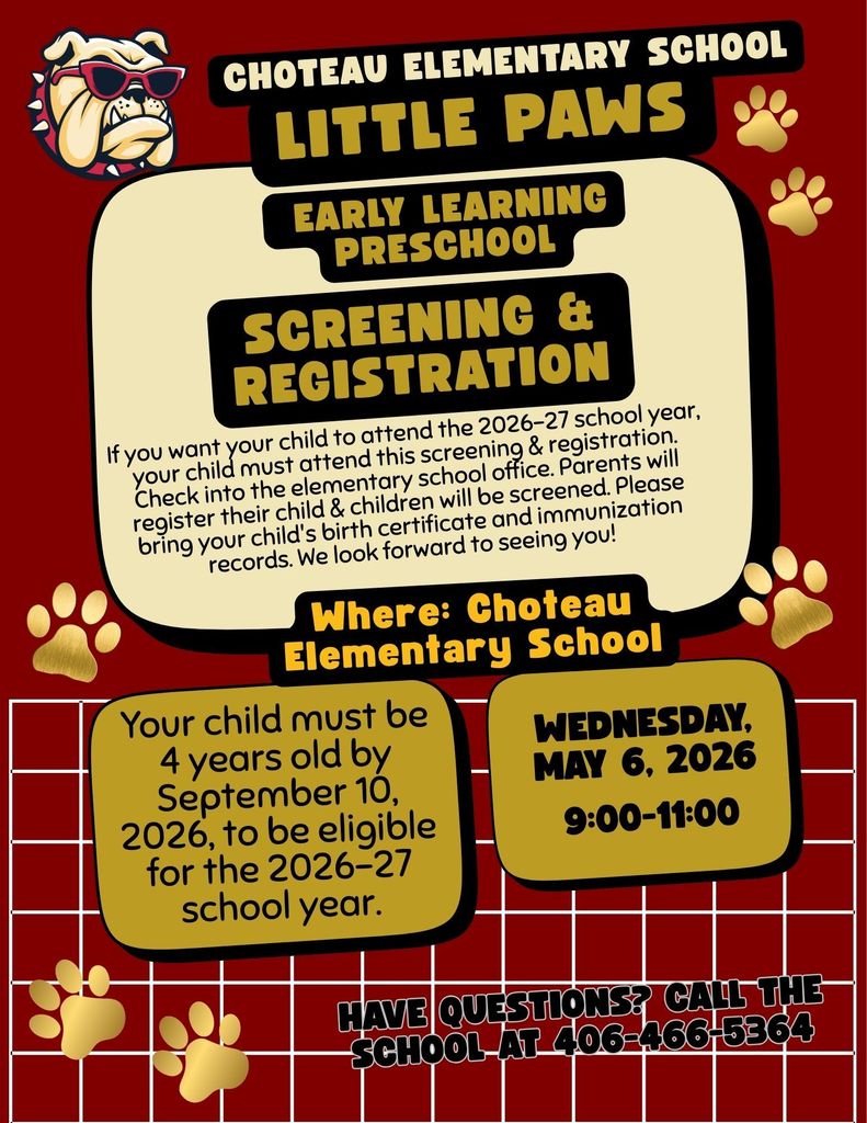 Our Early Learning "Little Paws" Preschool Screening is scheduled for May 6th. Please see the attached flyer for more information.