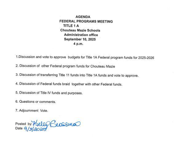 Agenda for Federal Programs (Title 1A) Meeting