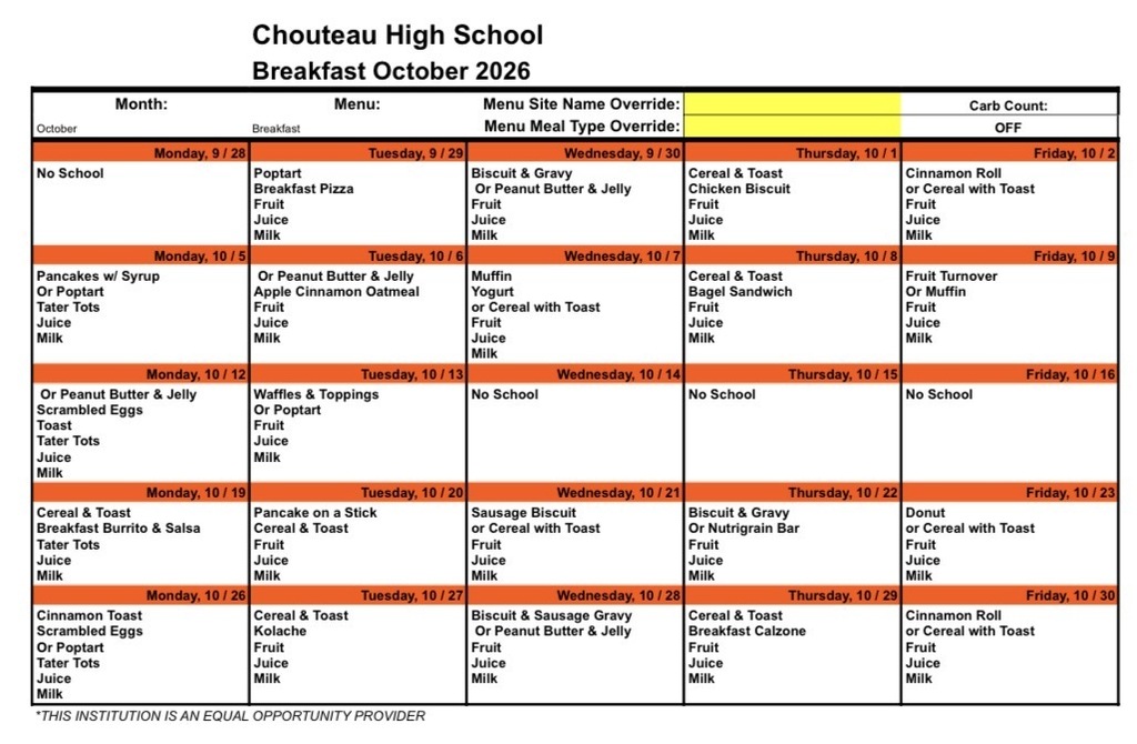 Oct Cafeteria Menus