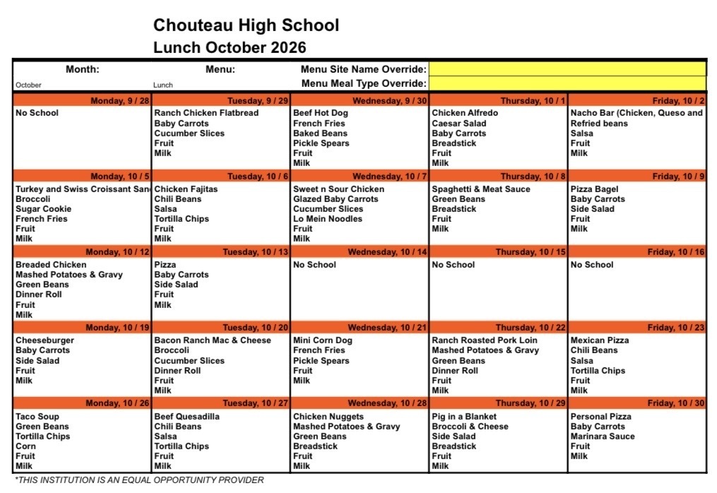 Oct Cafeteria Menus