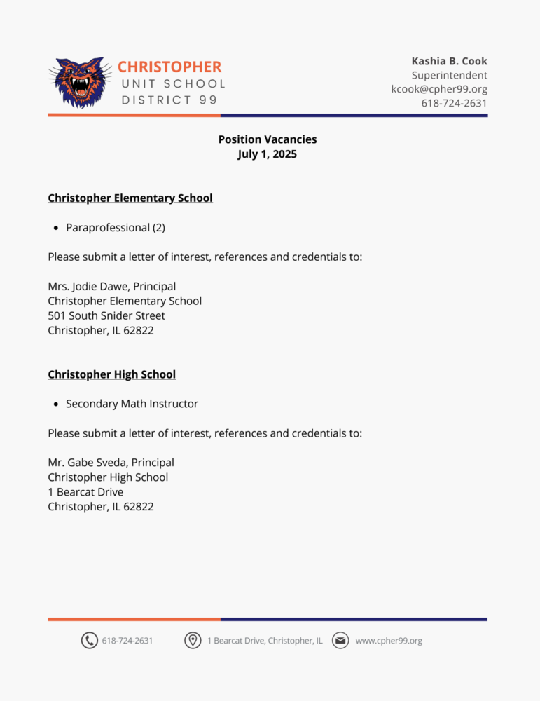 Position Vacancies July 1, 2025