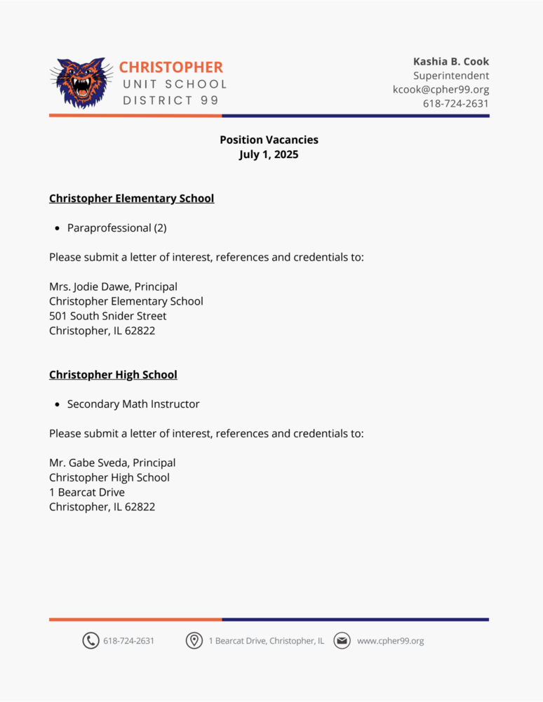 Position Vacancies July 1, 2025