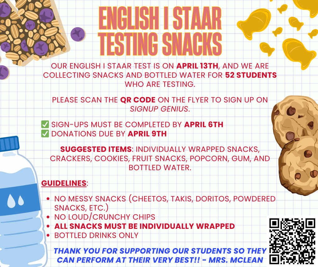 English I STAAR Testing Snacks Donations