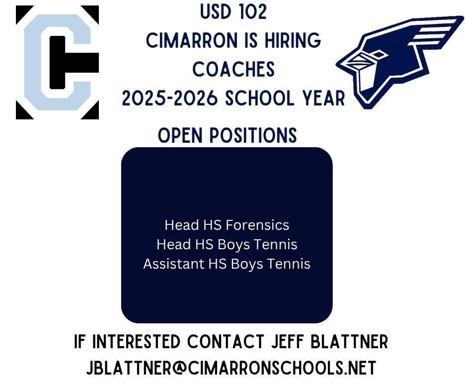 USD 102 Cimarron is Hiring Coaches 2024-2025 School year