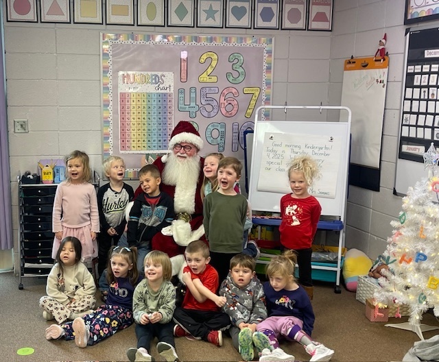 Santa visits our Pre K and Kg Students.
