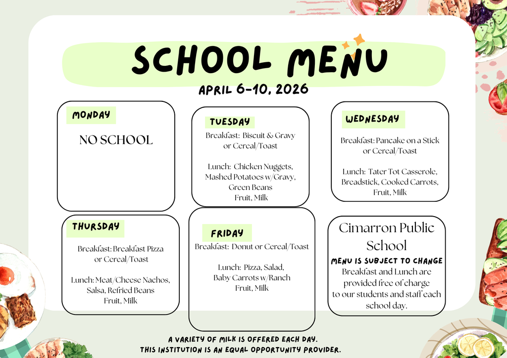 MENU for next week 