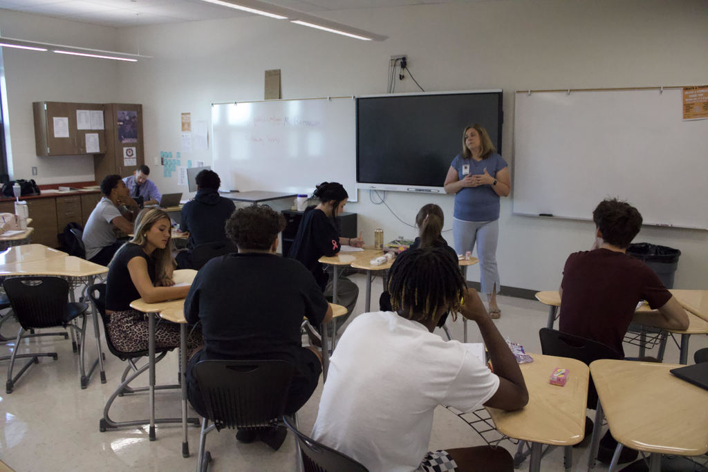 Katie Logan Hedges speaks to students