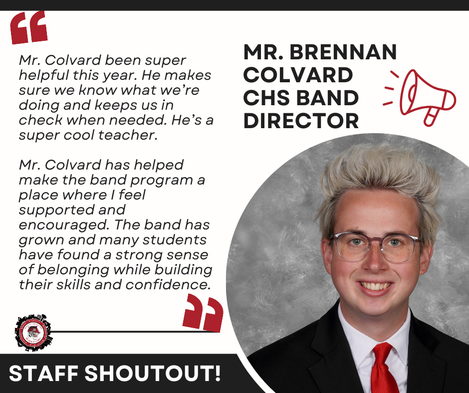 wow wednesday graphic recognizing chs band director mr. colvard