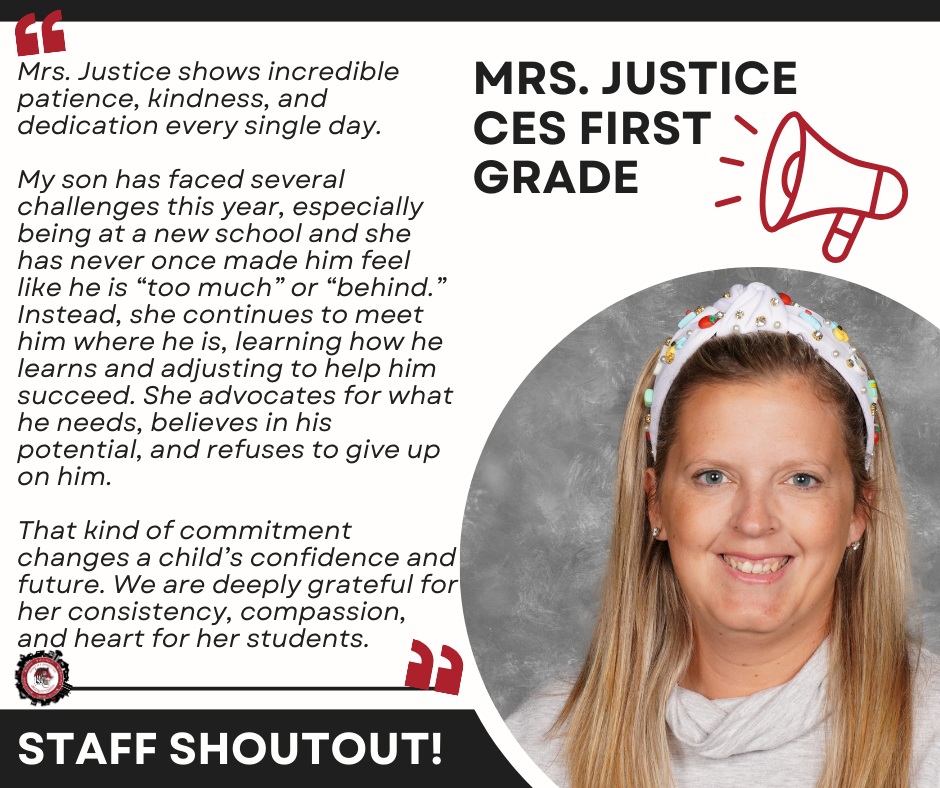 wow wednesday graphic recognizing ces first grad teacher mrs. justice