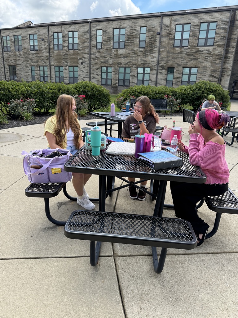 students eating lunch in the courtyard