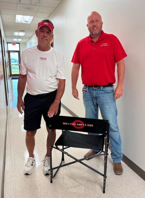 Mark Skinner poses with Matt Mclaughin in honor of his retirement