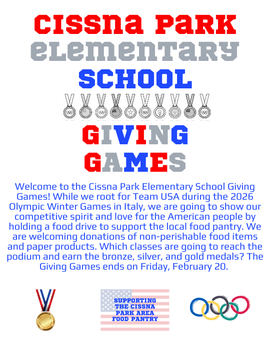 The elementary school is having the Giving Games which is a food drive to support the local food pantry.
