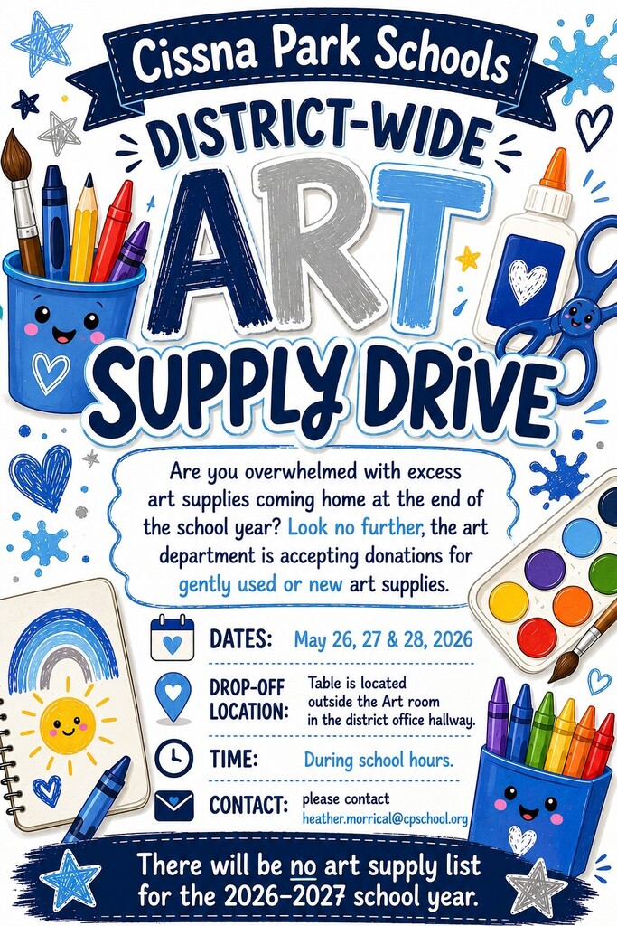 Decorated picture for an art supply drive with details