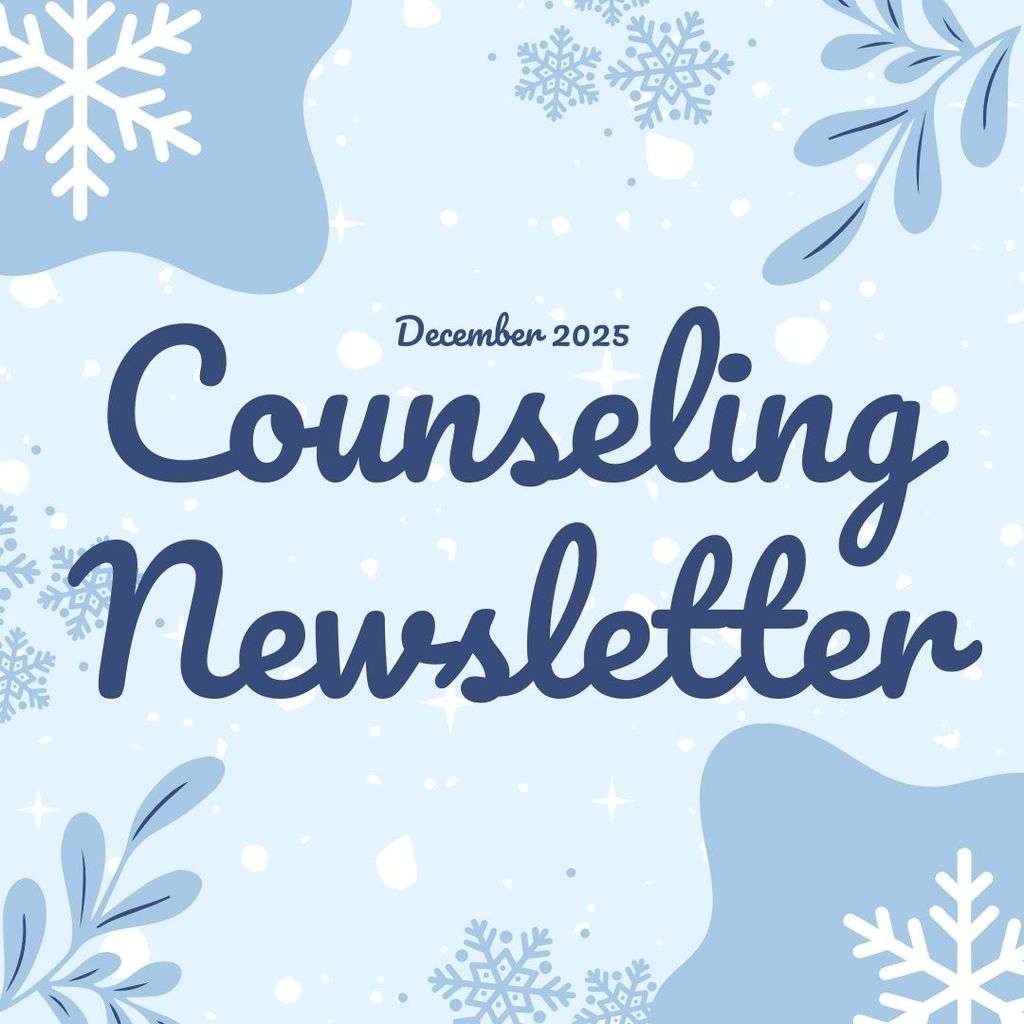 Blue backdrop with snowflakes that reads counseling newsletter
