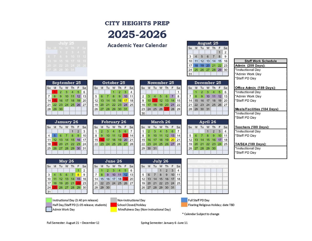 Picture of school calendar fore 2025-2026
