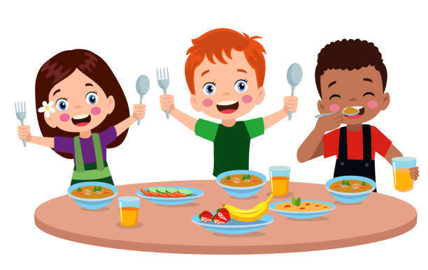 Clip art of children eating lunch to promote Lunch with your panther at school