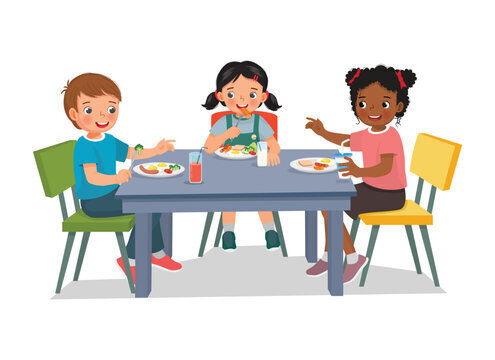 Clip art of children eating lunch to promote Lunch with your panther at school