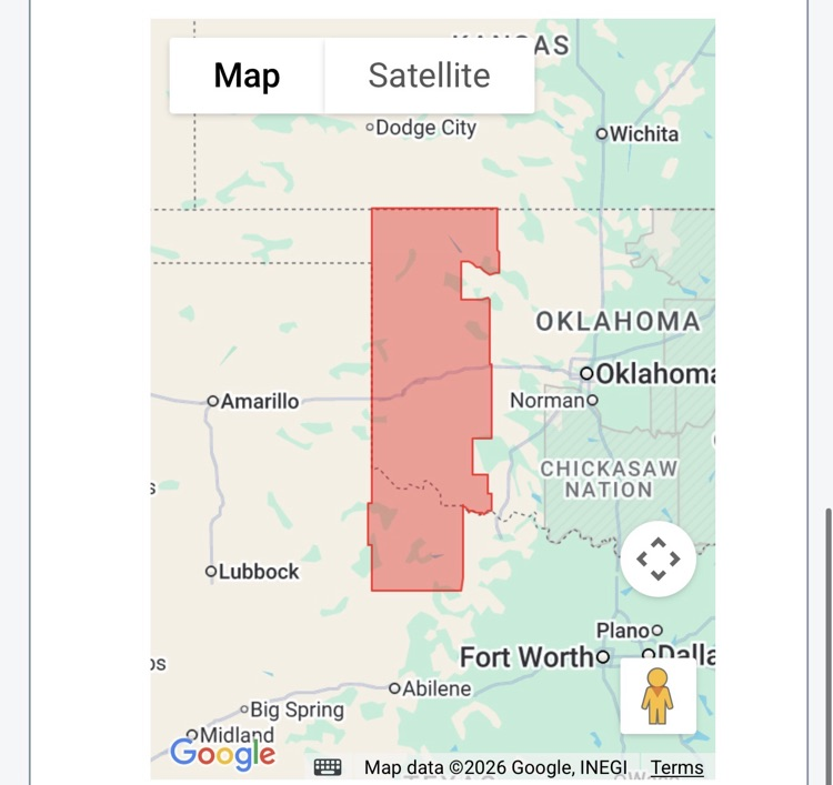 Image of affected areas in southwest Oklahoma 