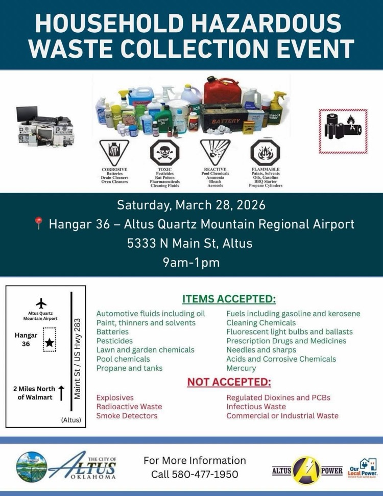 hazard waste collection event at Altus airport March 28, 2026