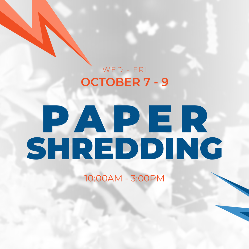 Wednesday through Friday, October 7 - 9, Paper Shredding at Cit Hall from 10:00am - 3:00pm.