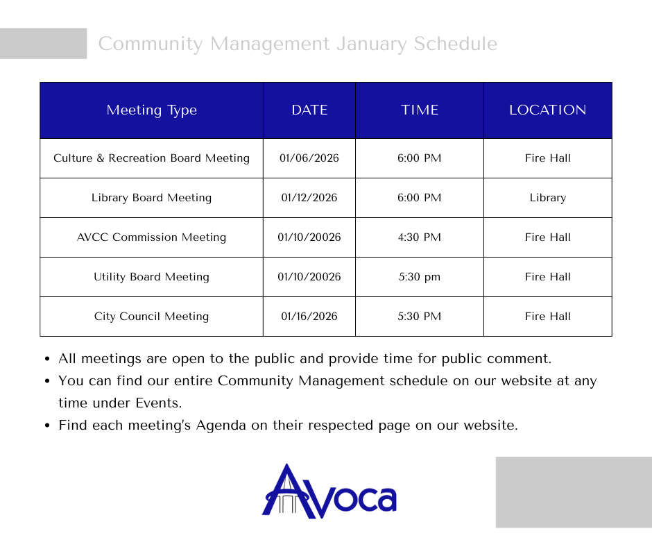 Community Management Schedule January