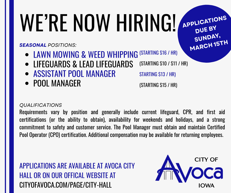 We're hiring Seasonal Positions