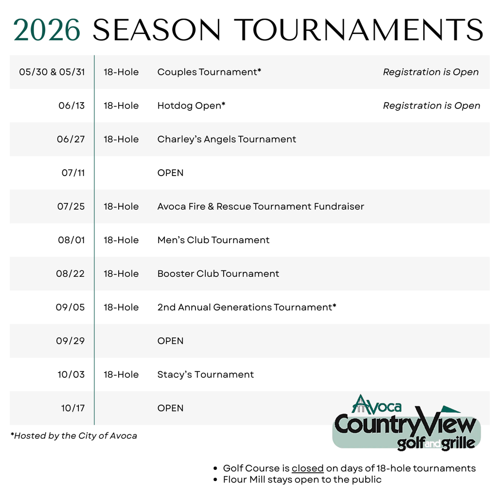 2026 Golf Course Tournament Schedule