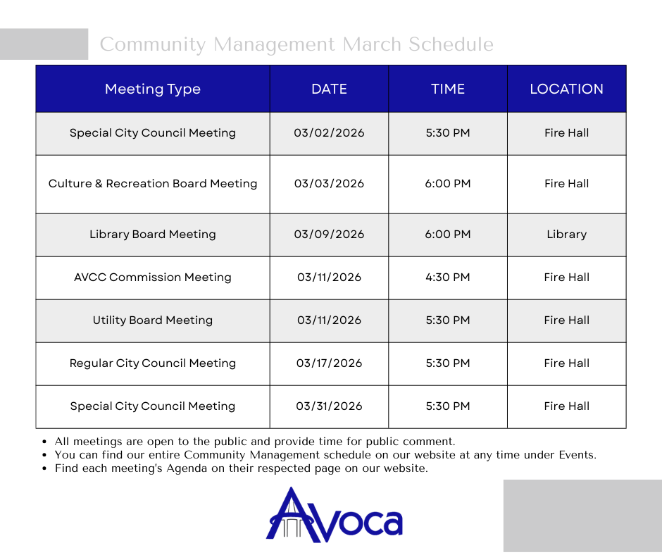 March City Management Schedule