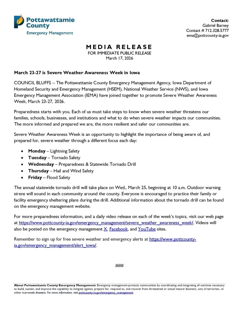 Severe Weather Awareness Week Media Release 2026